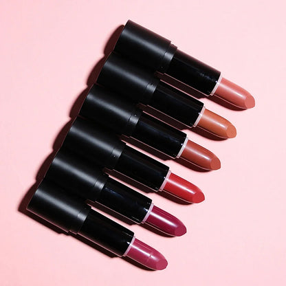 6-color Matte Private Label Solid Lipstick Custom Logo Velvet Black Tube Package Lipstick Bulk 5g Moisture Long-lasting Makeup