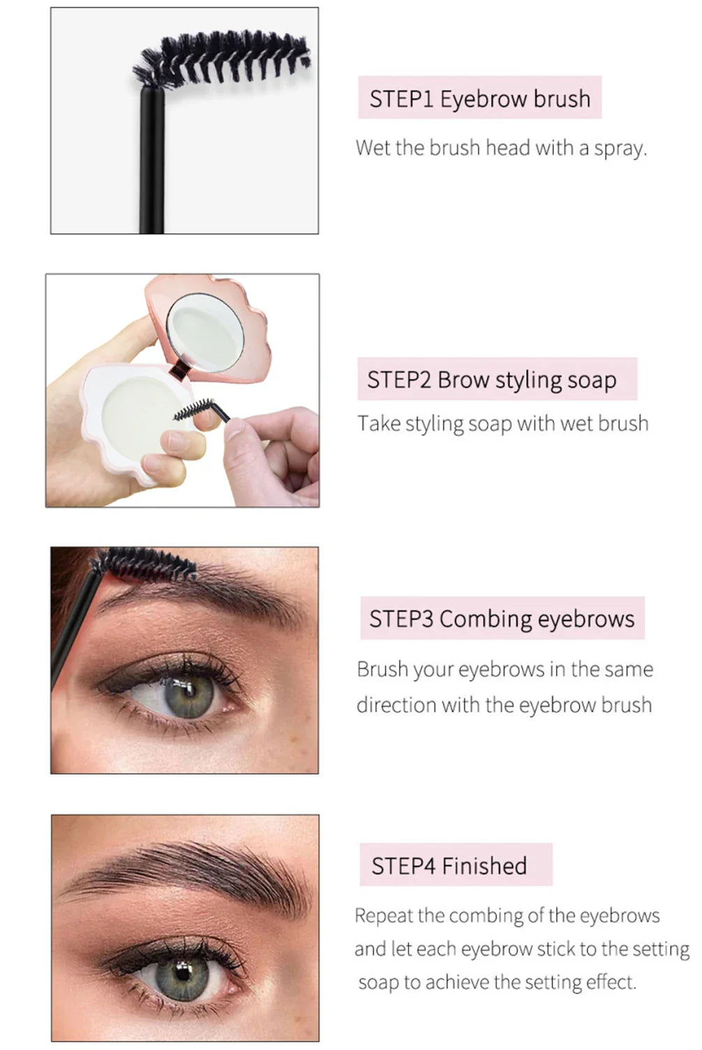 Long Lasting Eye Brow Shaping Waterproof Make Up White Pink Shell Private Label Eyebrow Soap Custom Bulk Makeup Cosmetics Beauty