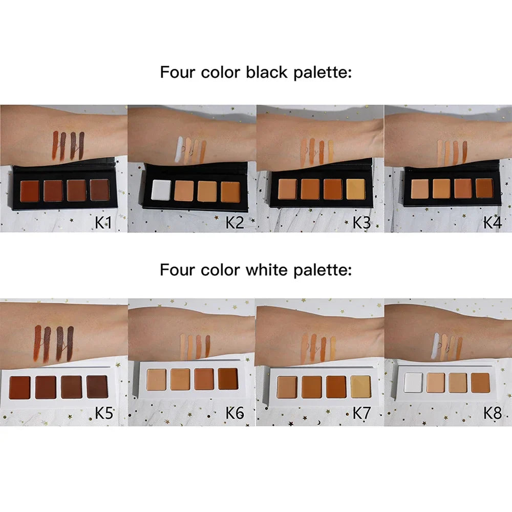 Custom Bulk 4-color Concealer Cream Private Label Moisturizer Long-lasting Contouring Palette Full Coverage Makeup Black White